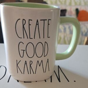 Rae Dunn White Mug with Light Green Interior & Handle - CREATE GOOD KARMA